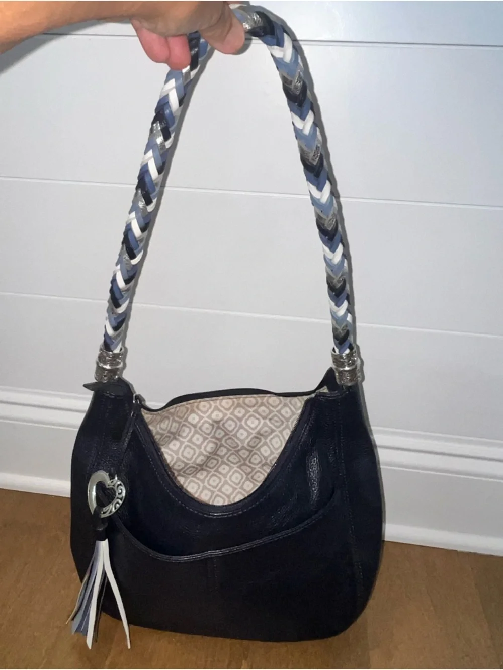 Brighton Women’s Barbados Navy Blue Leather Shoulder Bag / Braided Strap